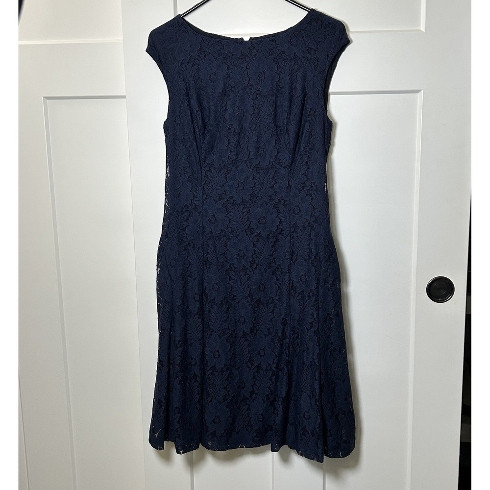 American Living Lacey Overlay Dress - Women's 10 - Knee ‎ Length Navy Blue